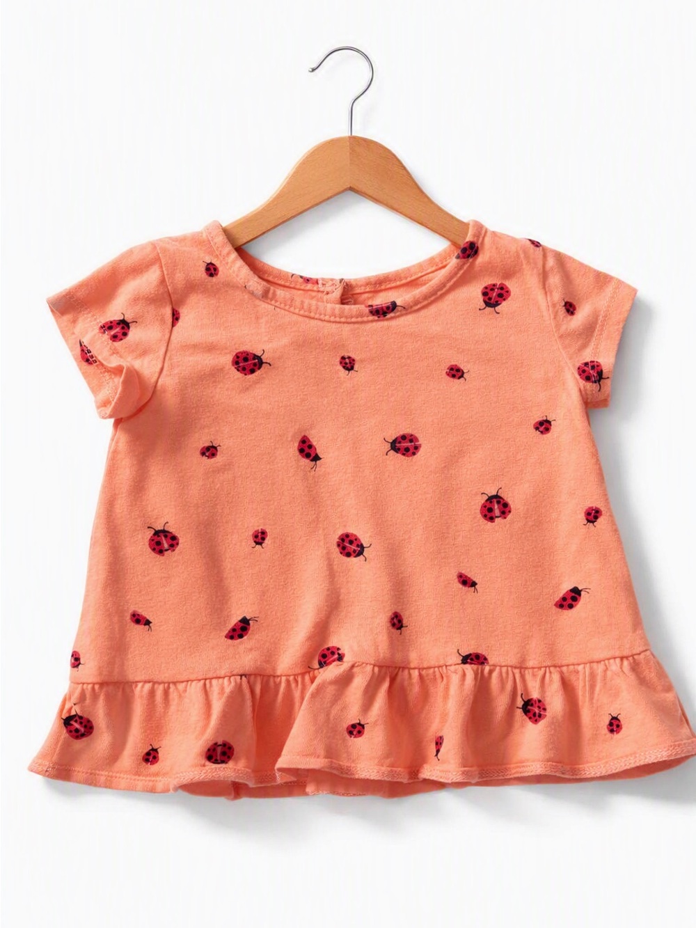 10/$15 George Coral Ladybug Pattern Ruffled Hem T-Shirt